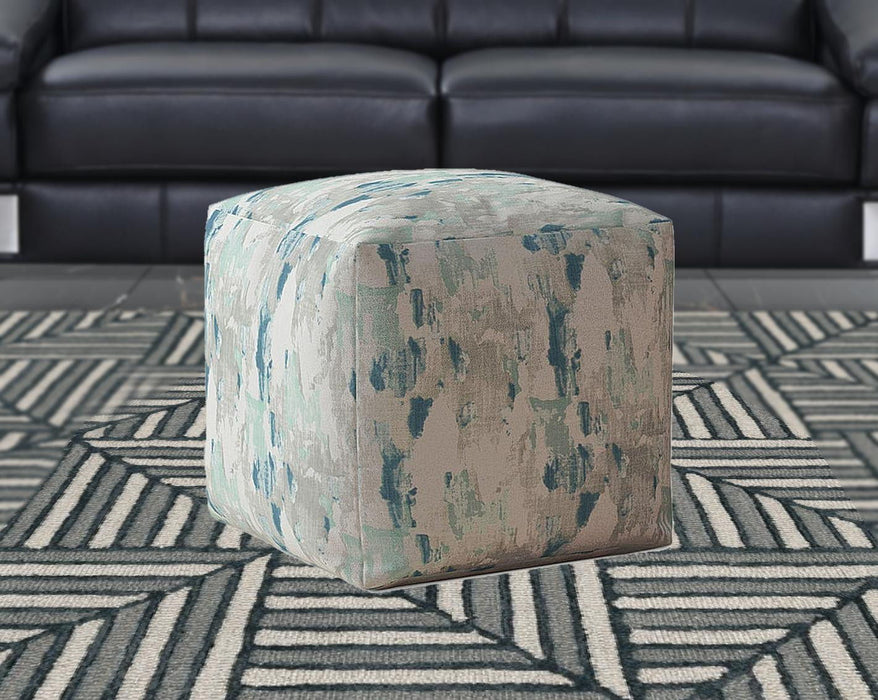 Canvas Abstract Pouf Cover - Blue / Gray