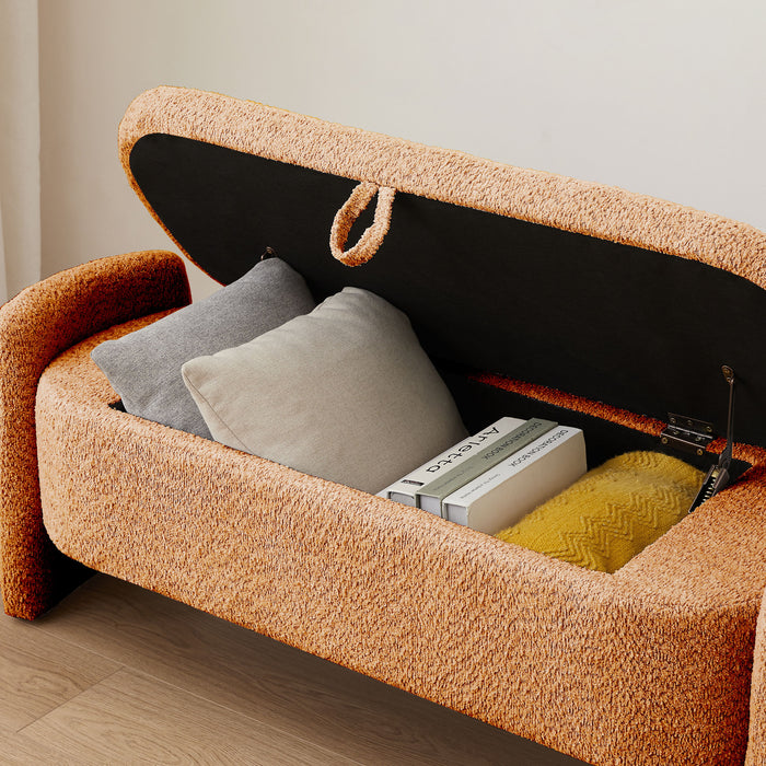 Ottoman Oval Storage Bench, 3D Lamb Fleece Bench With Large Storage Space For The Living Room, Entryway And Bedroom