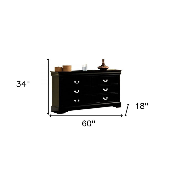 Double Dresser Wooden 6 Drawer - Black