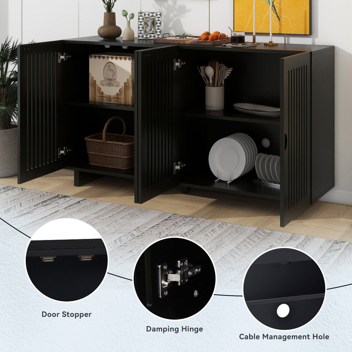 Modern Style Sideboard With Superior Storage Space, Hollow Door Design And 2 Adjustable Shelves For Living Room And Dining Room