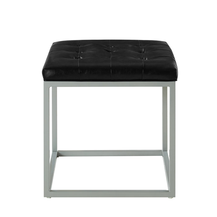 Faux Leather Cube Ottoman - Black / Gray