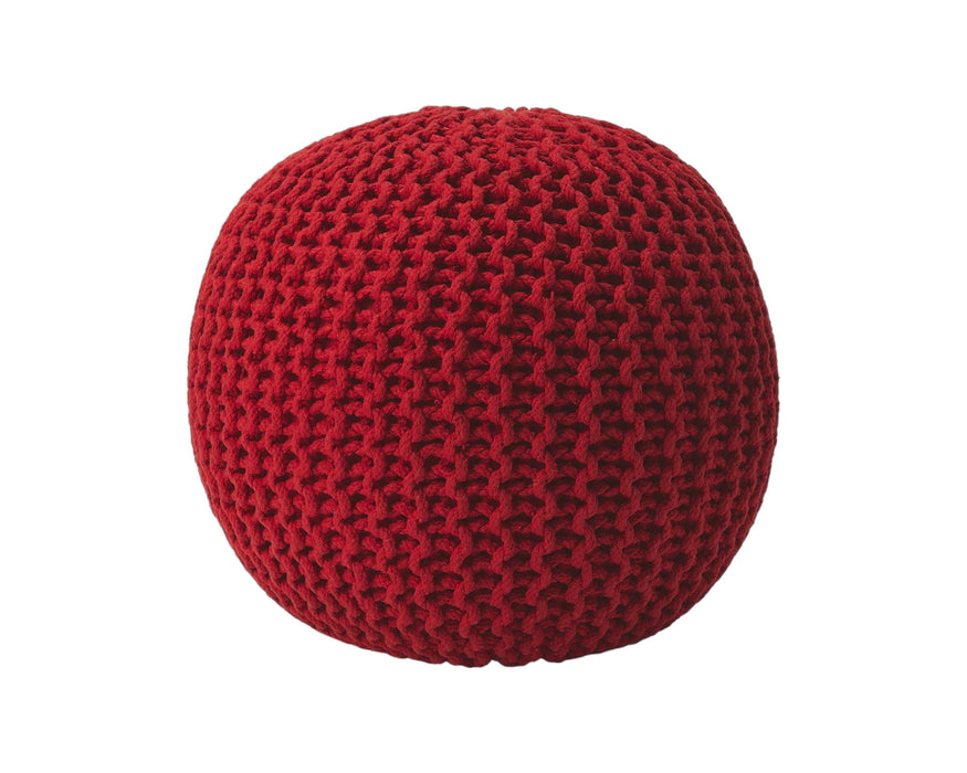 Round Pouf Ottoman - Red