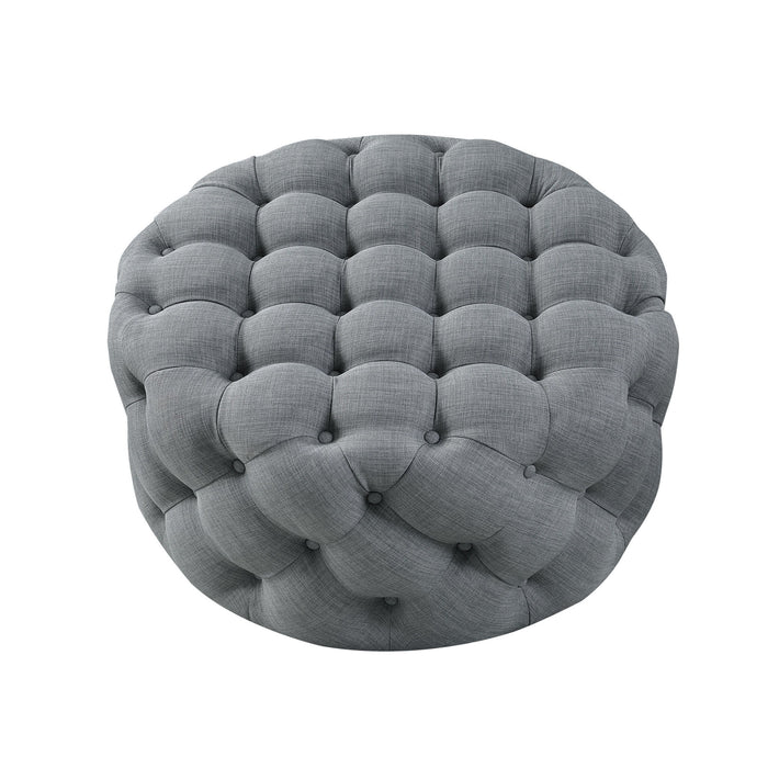 Linen Rolling Tufted Round Cocktail Ottoman - Light Gray