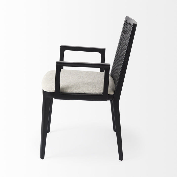 Uholstery And Cane Dining Armchair - Black / Cream