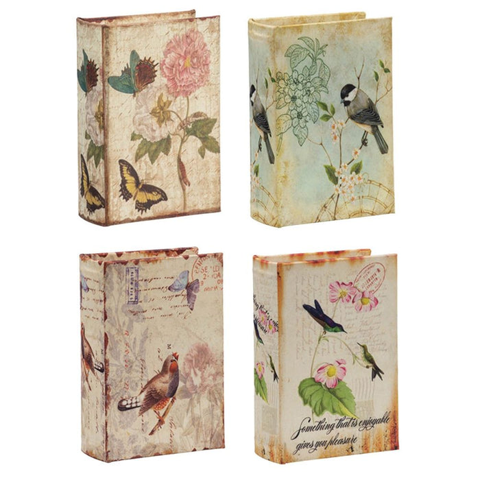 Book Boxes With Birds, Flowers, And Handwriting Design (Set of 4) - Multi