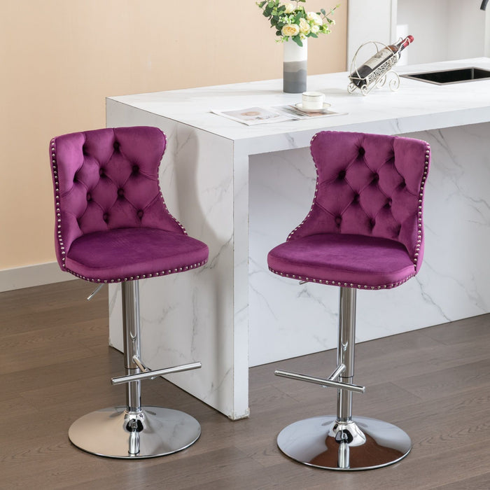 Swivel Velvet Barstools Adjusatble Seat Height From 25-33", Modern Upholstered Chrome Base Bar Stools With Backs Comfortable Tufted For Home Pub And Kitchen Island (Set of 2)