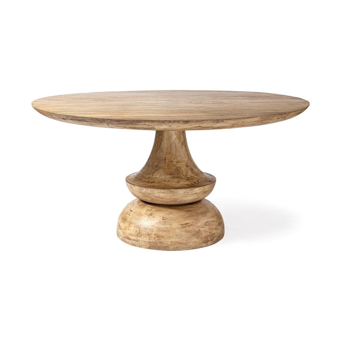 Round Solid Wood And Base Dining Table - Blonde