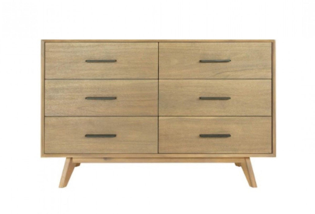 Six Drawer Wooden Double Dresser - Walnut