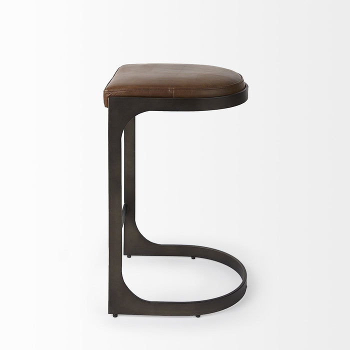 Medium Iron Backless Bar Chair - Brown / Black