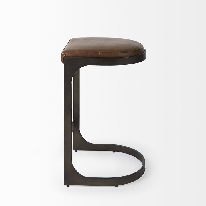 Leather C-Shape Metal Counter Stool - Brown