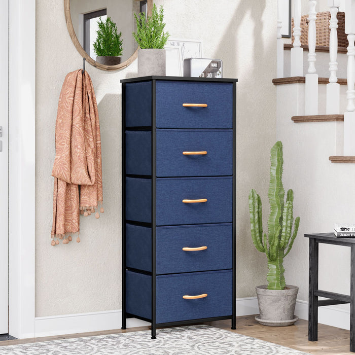 Steel And Fabric Five Drawer Chest - Blue / Black