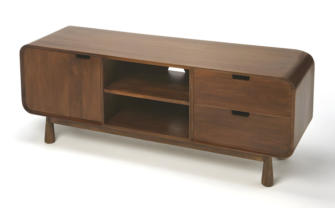 Wood Curved Edge Enclosed Storage TV Stand - Medium Brown