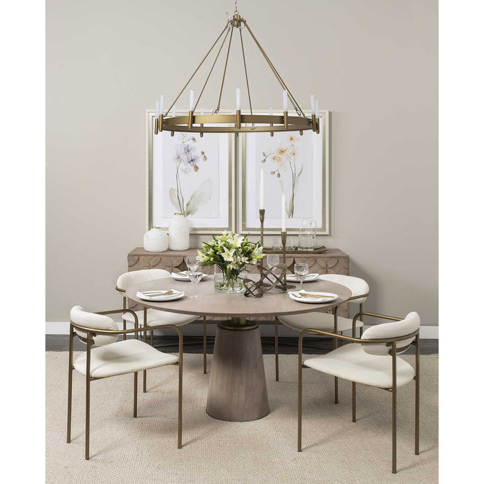 Round Solid Wood Top Brown Wood Metal Base Dining Table - Brown / Gold