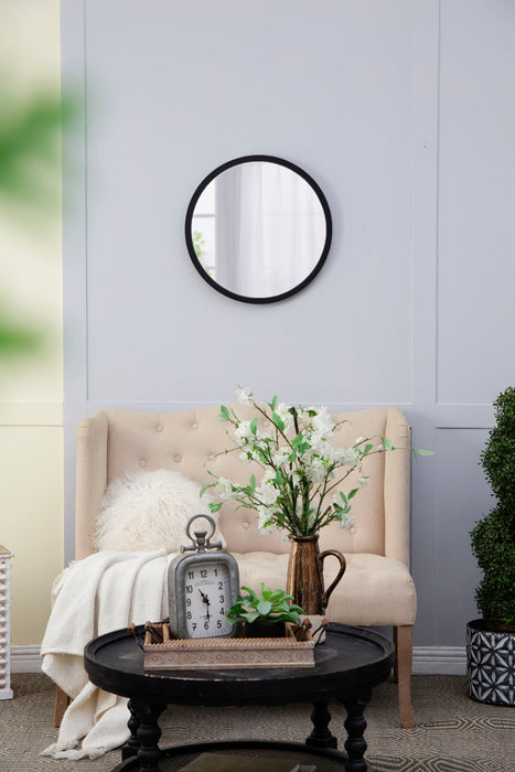 Circle Wall Mirror With Wooden Frame And Walnut Finish, Wall Mirror For Living Room Dining Room