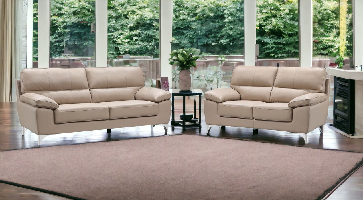 2 Piece Indoor Faux Leather Five Person Seating Set - Beige