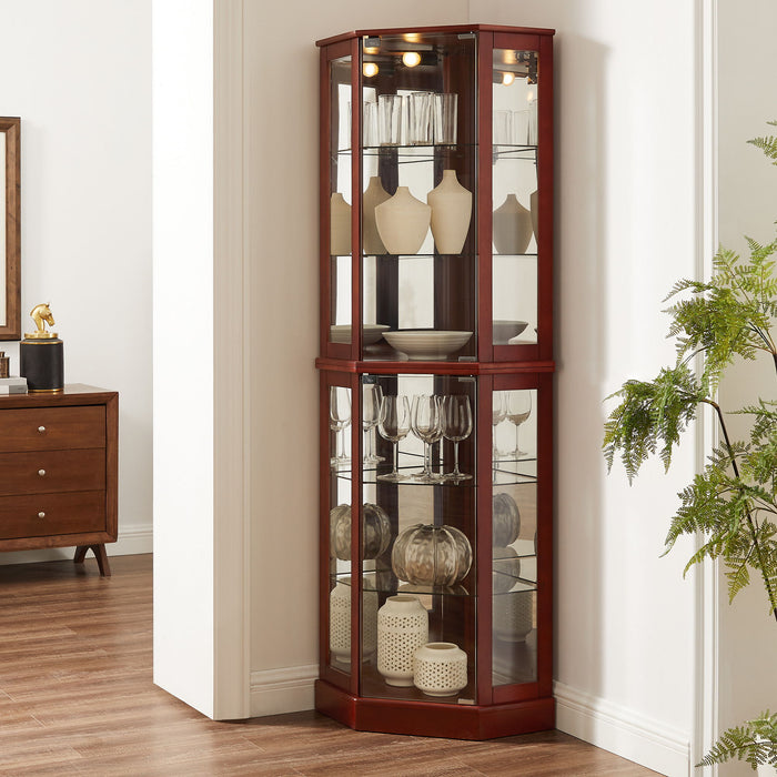 6 Shelf Corner Curio Display Cabinet With Lights, Mirrors And Adjustable Shelves (E26 Light Bulb Not Included)