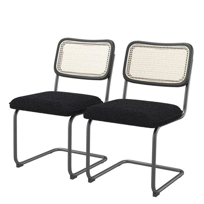 Teddy Velvet Dining Chair With High-Density Sponge, Rattan Chair (Set of 2) For Dining Room, Living Room - Black