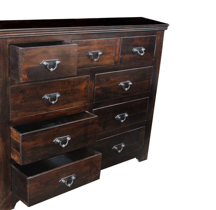 Distressed Solid And Reclaimed Wood Nine Drawer Double Dresser - Brown