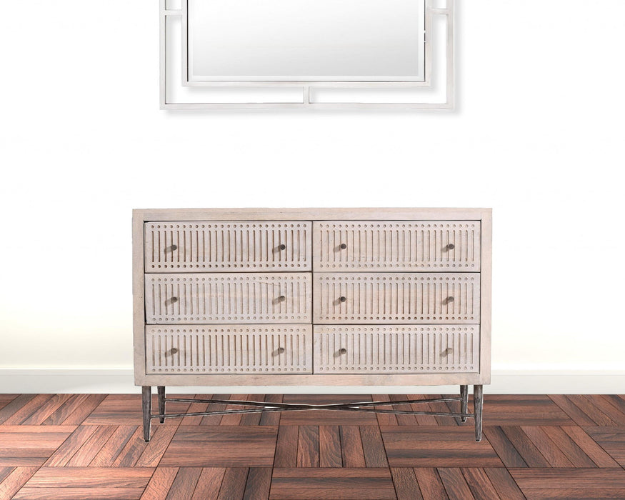 Solid Wood Six Drawer Double Dresser - Brushed Ivory