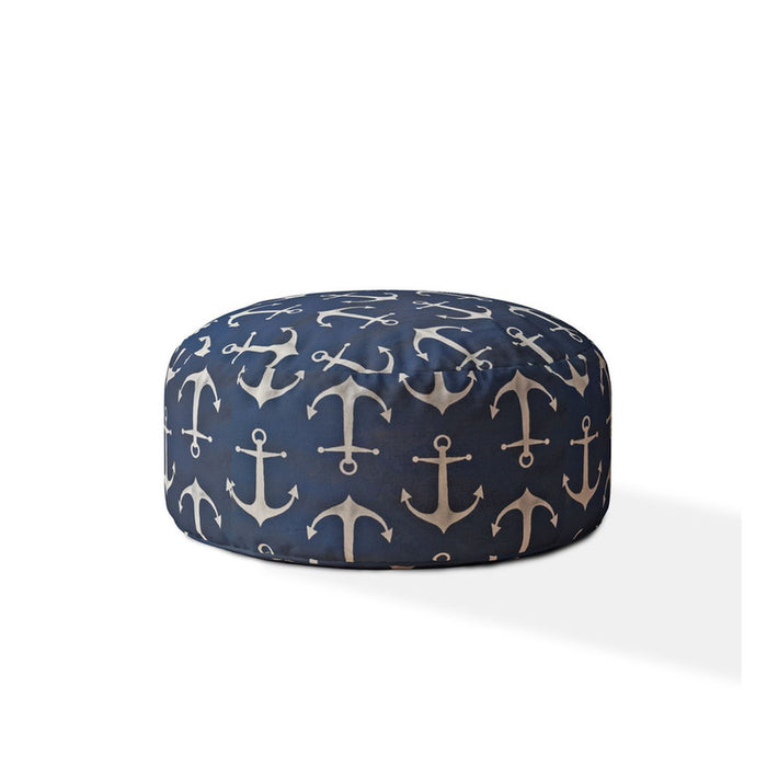 Twill Round Anchor Pouf Ottoman - Blue / Gray