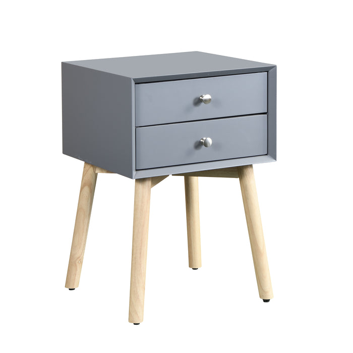 Side Table With 2 Drawer, Mid-Century Modern Storage Cabinet For Bedroom