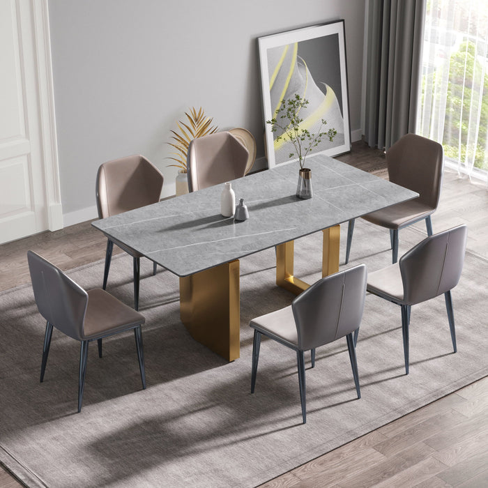 70.87" Modern Artificial Stone Gray Straight Edge Golden Metal Leg Dining Table - Gray / Gold