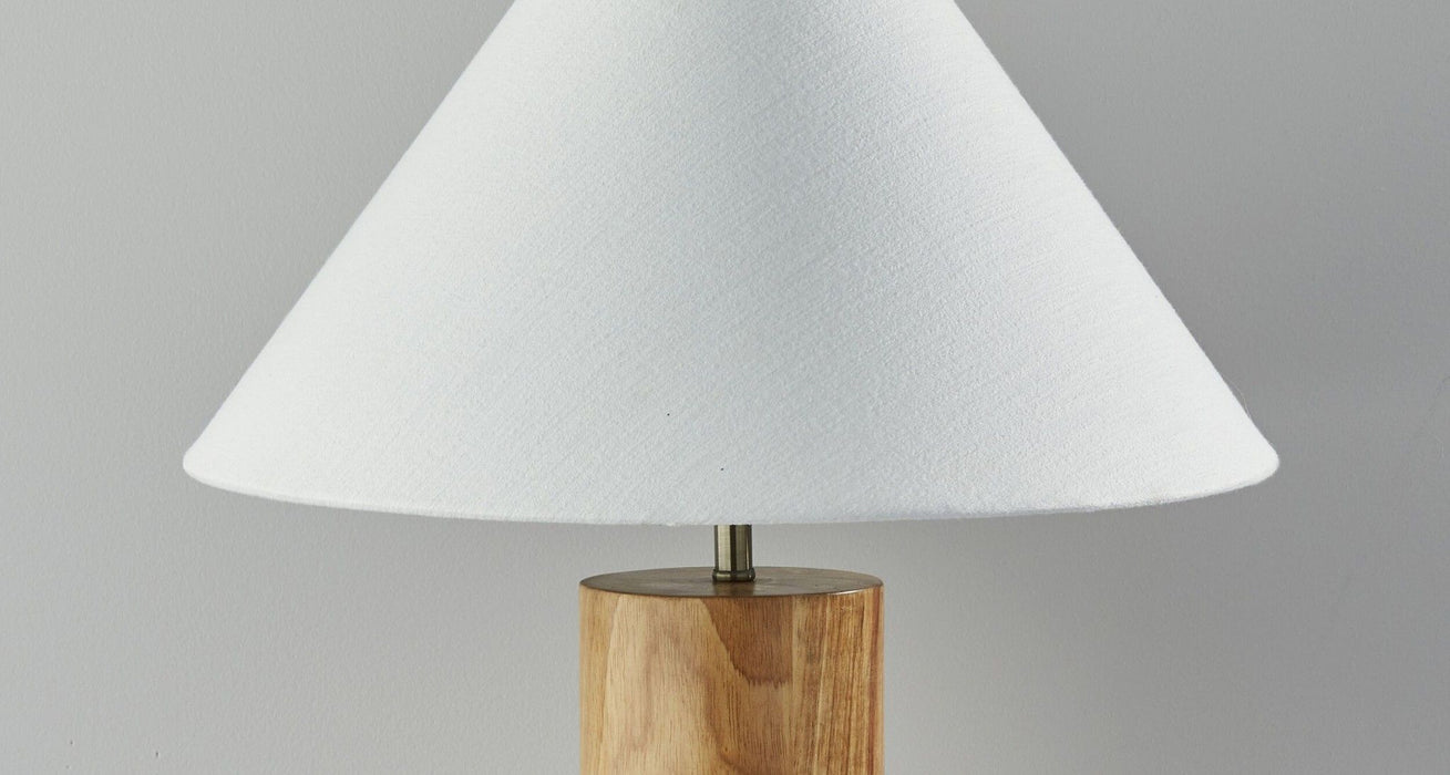 Solid Wood Cylinder Table Lamp With White Cone Shade - Natural