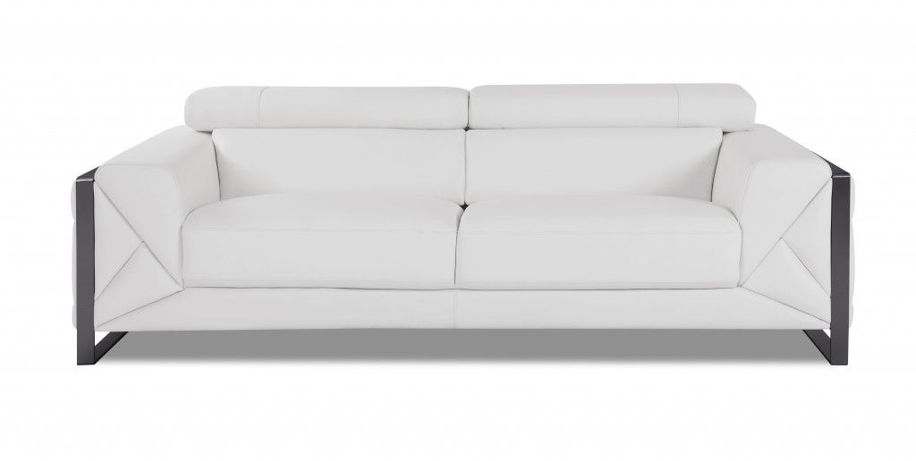 Genuine Leather Standard Sofa 89" - White and Chrome