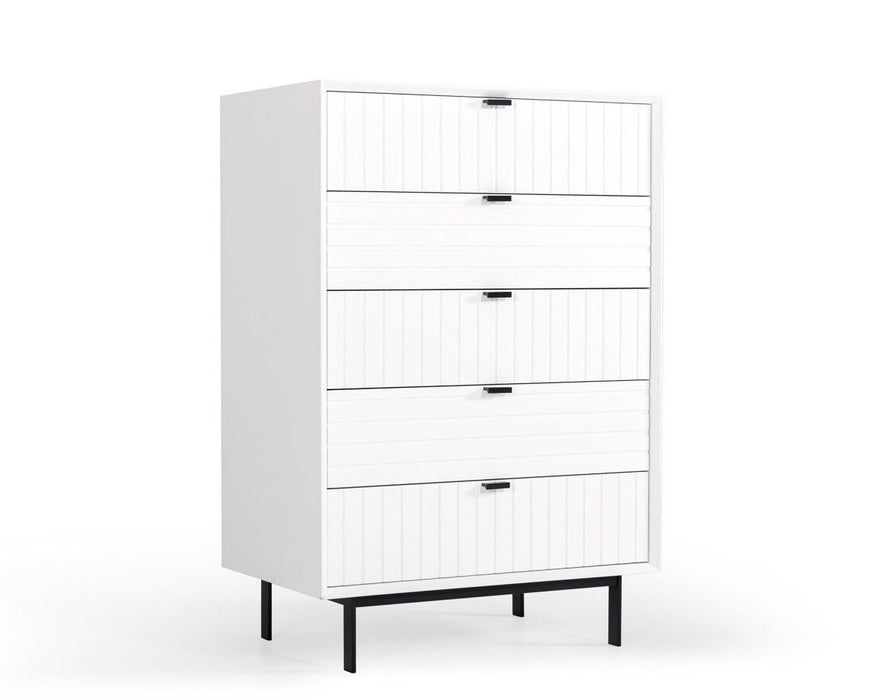 Solid Wooden Five Drawer Chest - White