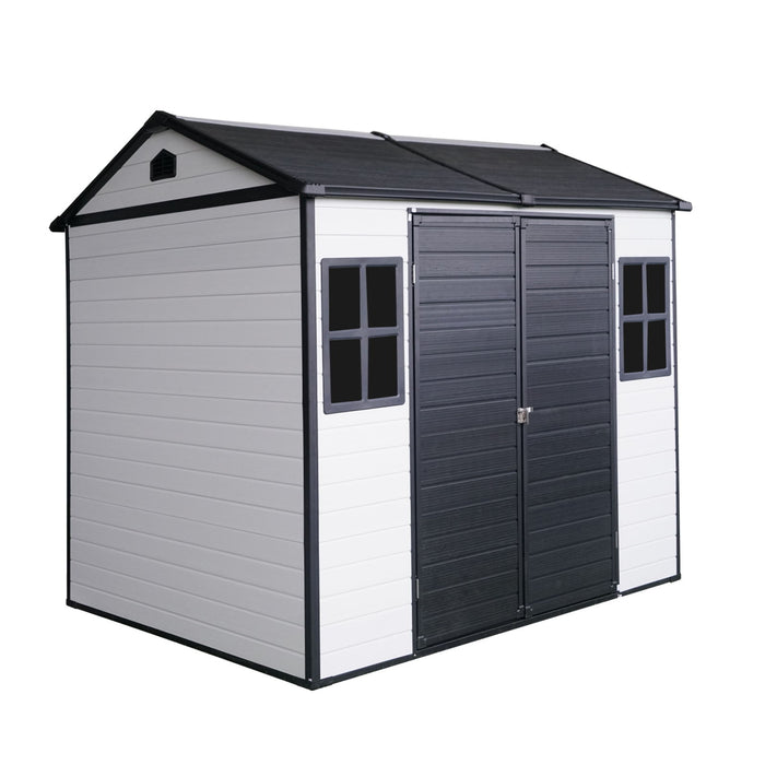 Resin Outdoor Storage Shed With Two - Window And Double - Door, Plastic Shed With Floor For Gargen, Patio, Yard, Lawn