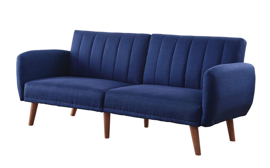 Linen Sleeper Sofa With Wood Brown Legs - Blue