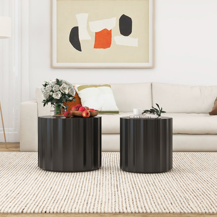 Coffee Table (Set of 2) Round Coffee Table, Nesting Coffet Table, End Table, Circle Sidetable For Living Room, Bedroom, Office Balcony - Black