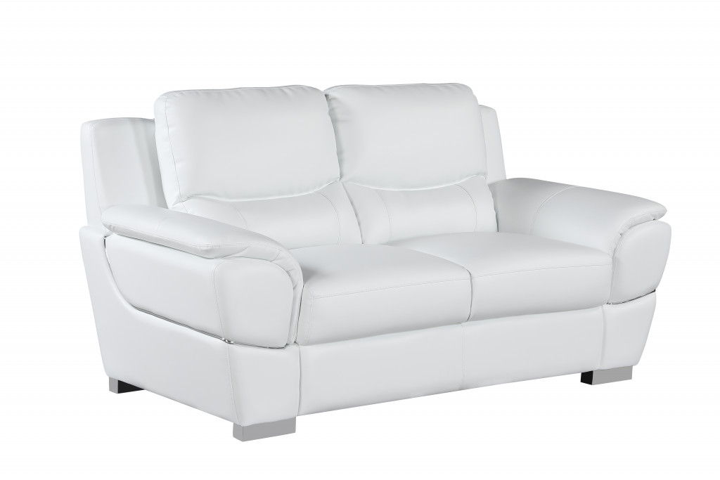 Faux Leather Loveseat - White / Silver