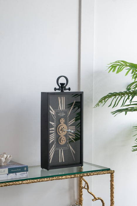 Decorative Roman Numeral Table Clock, Home Decor Gear Clock - Black / Gold