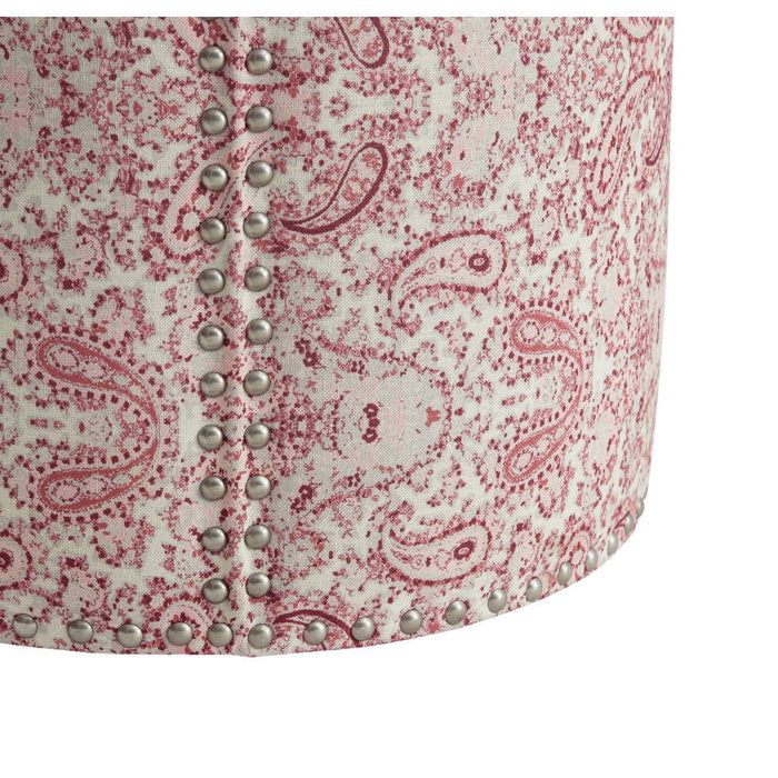 Linen Round Floral Ottoman - Red