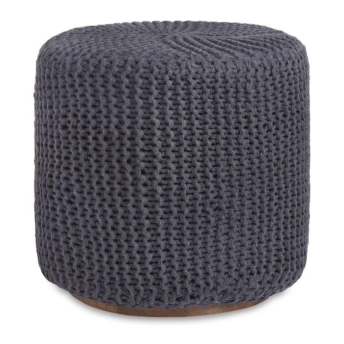 Cotton Blend Round Pouf Ottoman - Gray