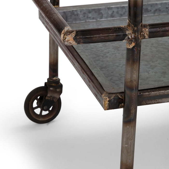 Percy Galvanized Metal Bar Cart - Gray / Black