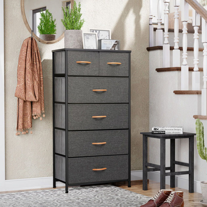 Fabric Six Drawer Chest - Gray / Black