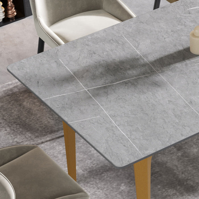 70.87" Modern Artificial Stone Gray Straight Edge Golden Metal Leg Dining Table, Can Accommodate 6-8 People - Gray