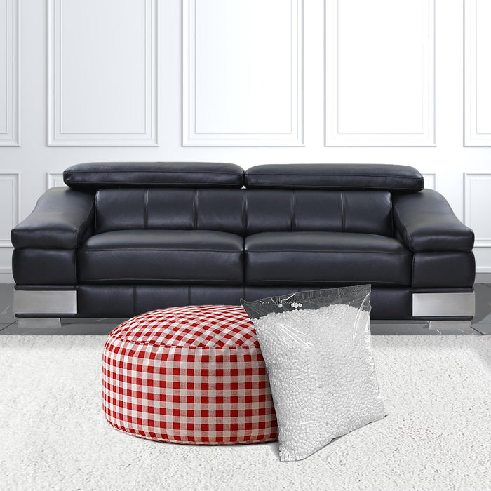 Cotton Round Gingham Pouf Cover - Red / White