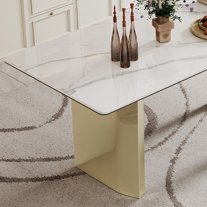 Sintered Stone Composite Tempered Glass Top Rectangular Dining Table With Stainless Steel Base