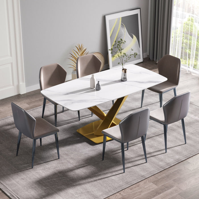 70.87" Modern Artificial Stone Curved Golden Metal Leg Dining Table