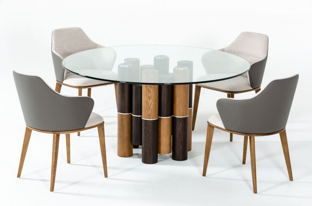 Rounded Glass And Solid Dining Table - Clear / Walnut