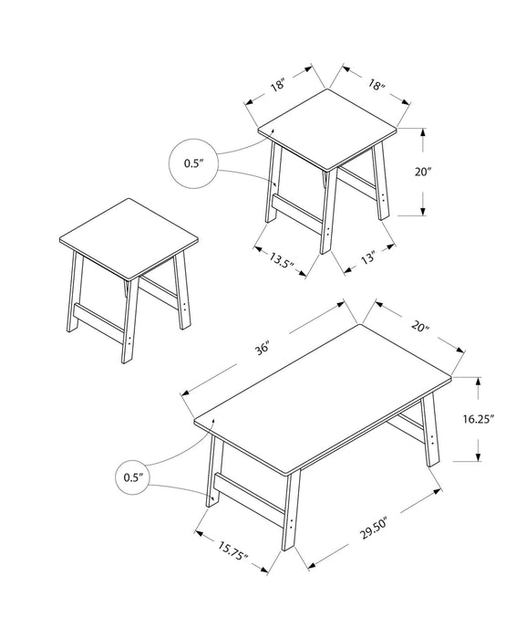 Table Set, Coffee, End, Side, Accent, Living Room, Transitional (Set of 3) - Gray