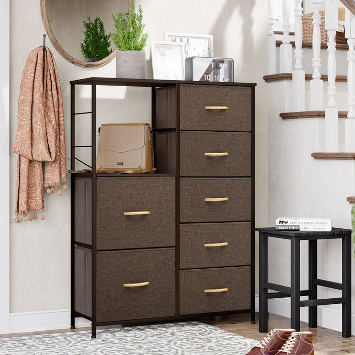 Steel And Fabric Seven Drawer Chest - Brown