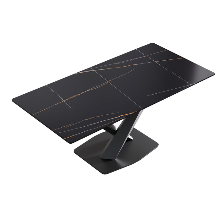 Modern Artificial Stone Straight Edge Metal Leg Dining Table, Can Accommodate 6-8 People - Black