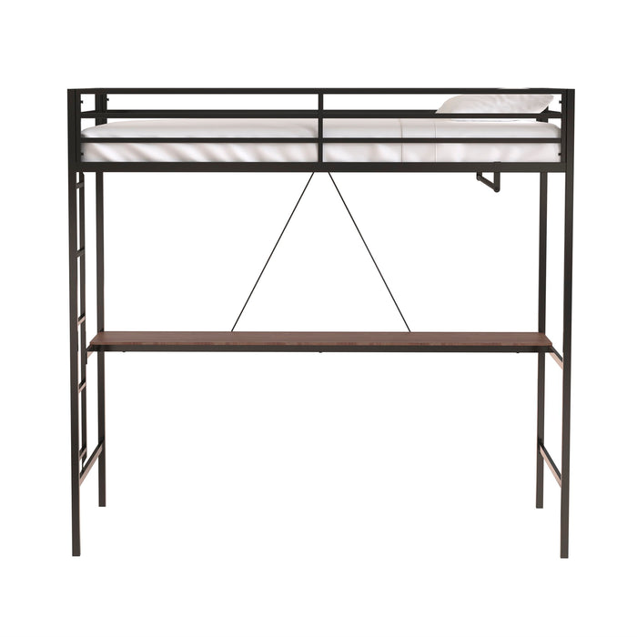 Adam - Twin Loft Bunk Bed With Cinnamon Wood Desk And Closet Rod - Black