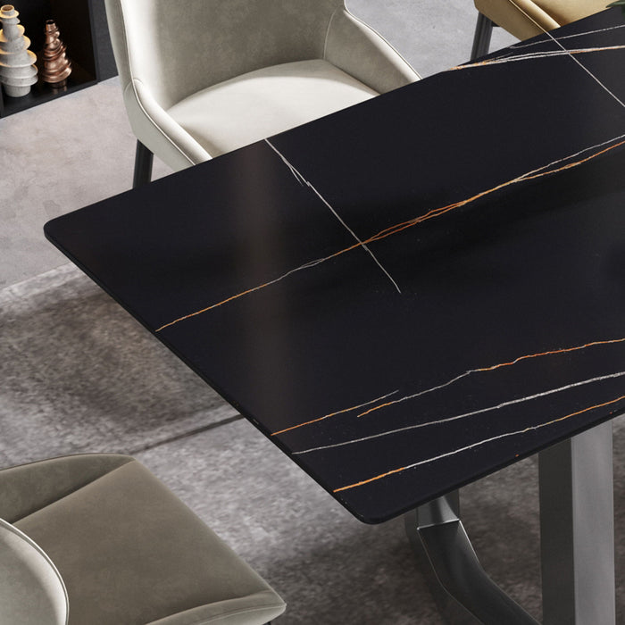 Modern Artificial Stone Black Straight Edge Metal Leg Dining Table