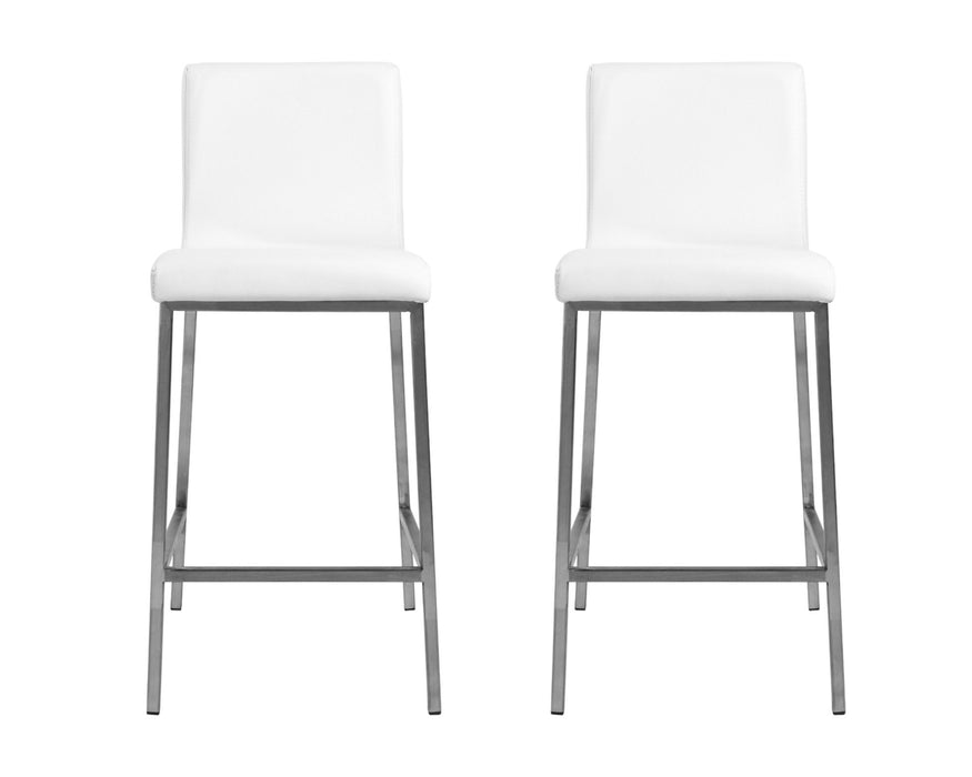 Low Back Counter Height Bar Chairs (Set of 2) - White / Silver