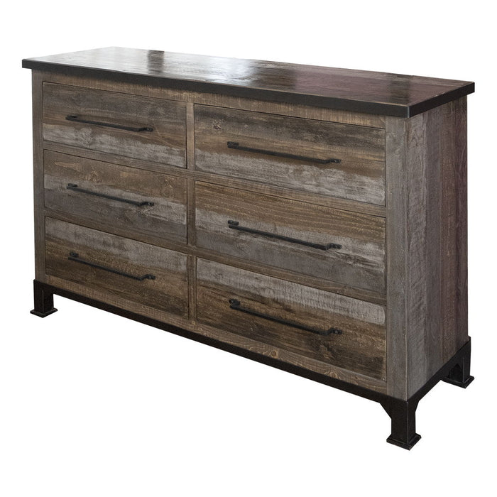 Wooden 6 Drawer Double Dresser - Brown